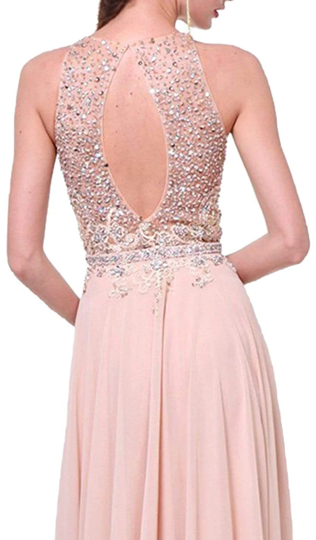 Cinderella Divine - Bedazzled Halter Neck A-line Dress 4 Cinderella Divine - Bedazzled Halter Neck A-line Dress
