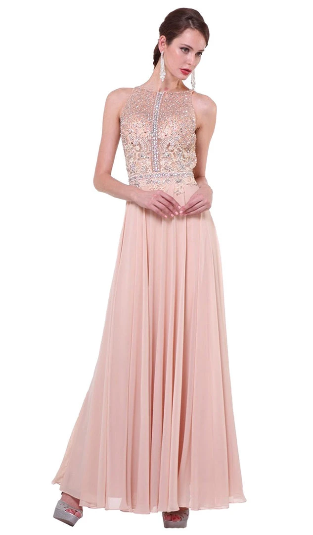 Cinderella Divine - Bedazzled Halter Neck A-line Dress 3 Cinderella Divine - Bedazzled Halter Neck A-line Dress