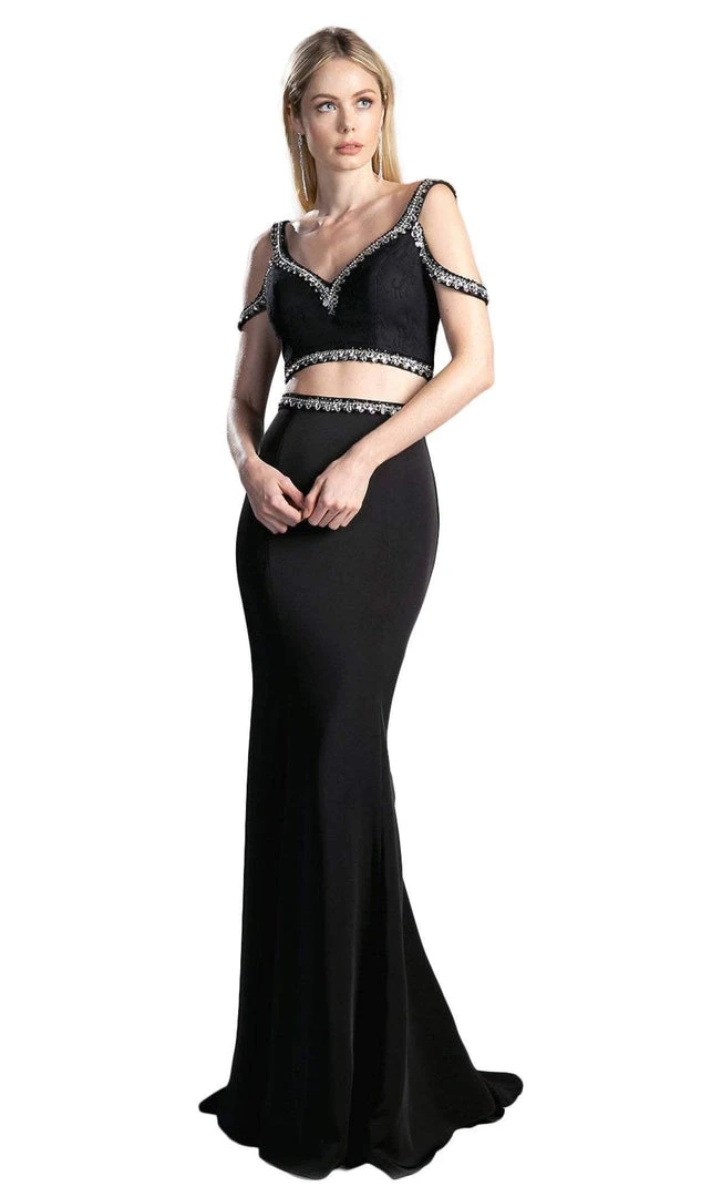 Cinderella Divine - Bejeweled Two Piece V-neck Fitted Dress Formal Gowns 3 Cinderella Divine - Bejeweled Two Piece V-neck Fitted Dress Formal Gowns