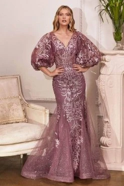 Cinderella Divine - Bishop Sleeve Glitter Evening Dress OC009 Formal Gowns