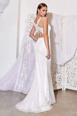 Formal Gowns Cinderella Divine Bridal - EW115 Crisscross Strapped Back Beaded Mermaid Gown