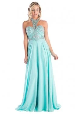 Cinderella Divine - C231 Beaded Halter A-Line Dress Formal Gowns