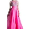 Cinderella Divine - C255 Beaded Bateau Chiffon A-line Gown Formal Gowns