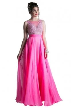 Cinderella Divine - C255 Beaded Bateau Chiffon A-line Gown Formal Gowns