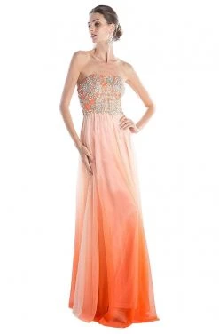 Formal Gowns Cinderella Divine - C2633 Strapless Beaded Chiffon Sheath Dress