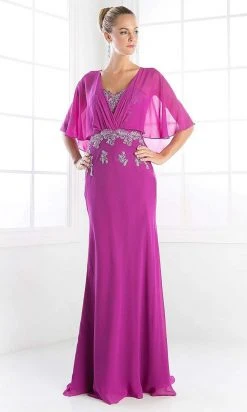 Cinderella Divine - C280 Sheer Batwing Capelet Metallic Appliqued Gown 10 Cinderella Divine - C280 Sheer Batwing Capelet Metallic Appliqued Gown