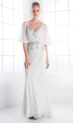 Cinderella Divine - C280 Sheer Batwing Capelet Metallic Appliqued Gown 12 Cinderella Divine - C280 Sheer Batwing Capelet Metallic Appliqued Gown