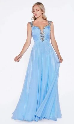 Formal Gowns Cinderella Divine - C286 Jewel Beaded Trim Ruched Bodice A-Line Gown