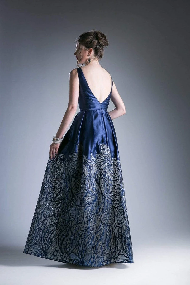 Cinderella Divine - C80142 Deep V Neckline Printed Satin Gown Formal Gowns 4 Cinderella Divine - C80142 Deep V Neckline Printed Satin Gown Formal Gowns