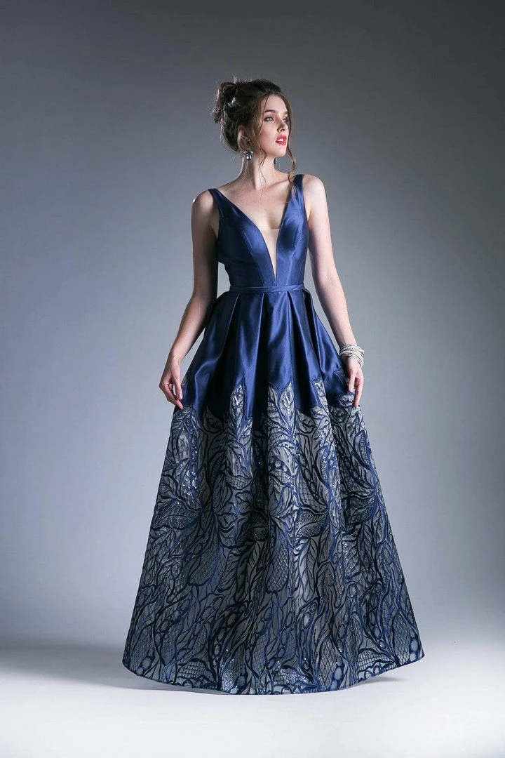 Cinderella Divine - C80142 Deep V Neckline Printed Satin Gown Formal Gowns 5 Cinderella Divine - C80142 Deep V Neckline Printed Satin Gown Formal Gowns