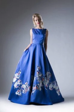 Formal Gowns Cinderella Divine - CA303 Satin Floral Sleeveless Ballgown