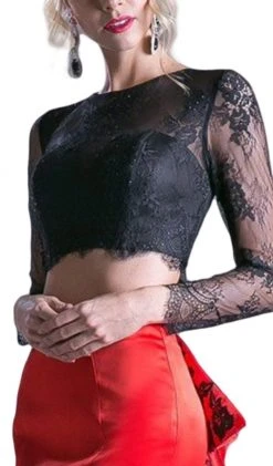 Cinderella Divine - CA318 Two Piece Lace Mikado Ruffled Mermaid Dress Formal Gowns