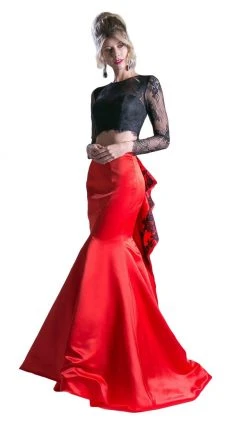 Cinderella Divine - CA318 Two Piece Lace Mikado Ruffled Mermaid Dress Formal Gowns