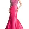 Cinderella Divine - 8984A Cap Sleeve Appliqued Plunging Illusion Gown Formal Gowns 1 Cinderella Divine - 8984A Cap Sleeve Appliqued Plunging Illusion Gown Formal Gowns