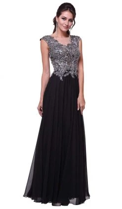 Cinderella Divine - Cap Sleeve Embellished Illusion Lace Gown Formal Gowns