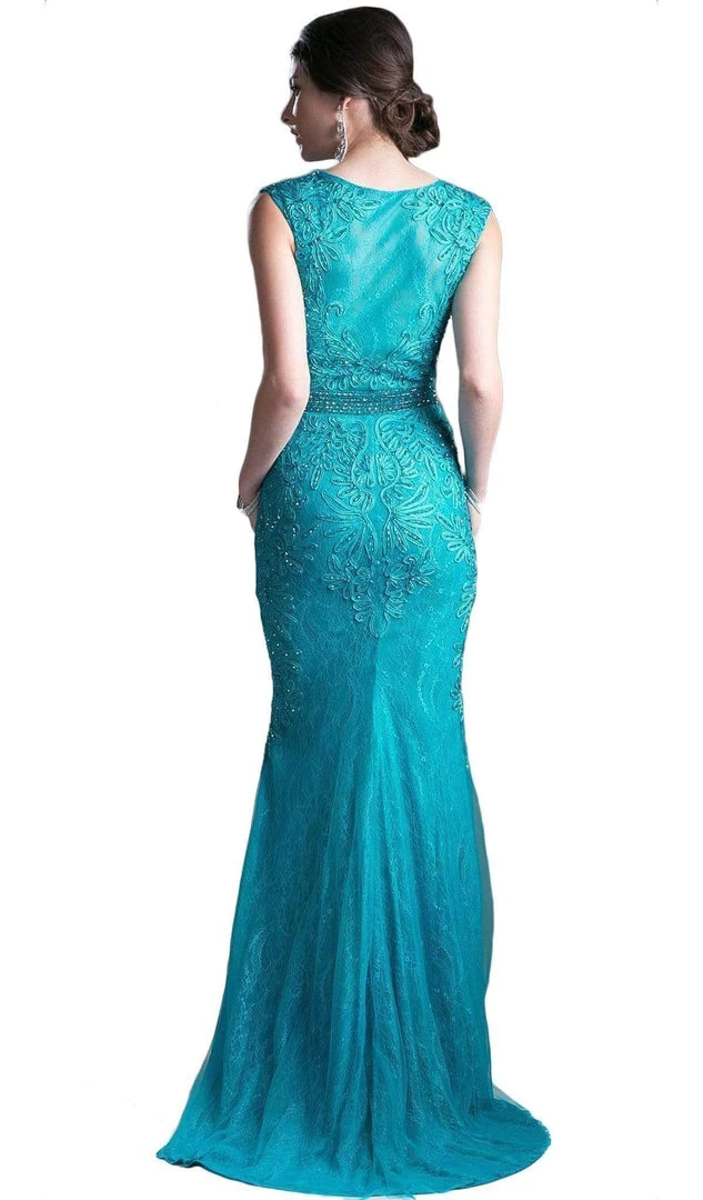 Formal Gowns Cinderella Divine - Cap Sleeve Illusion Jewel Soutache Lace Evening Gown 4 Formal Gowns Cinderella Divine - Cap Sleeve Illusion Jewel Soutache Lace Evening Gown