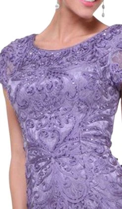 Cinderella Divine - Cap Sleeve Soutache Embellished Long Sheath Formal Dress Formal Gowns