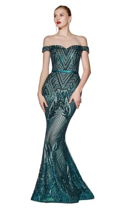Cinderella Divine - CB0039 Sparkly Sequin Off-Shoulder Evening Gown Formal Gowns