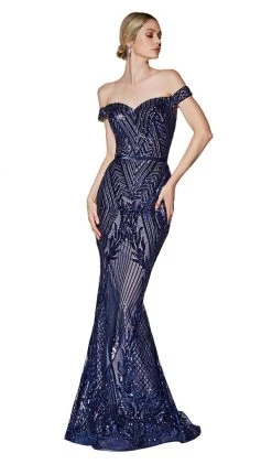 Cinderella Divine - CB0039 Sparkly Sequin Off-Shoulder Evening Gown Formal Gowns