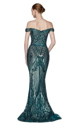 Cinderella Divine - CB0039 Sparkly Sequin Off-Shoulder Evening Gown Formal Gowns