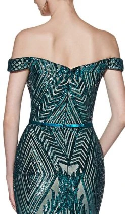 Cinderella Divine - CB0039 Sparkly Sequin Off-Shoulder Evening Gown Formal Gowns