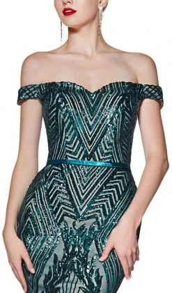 Cinderella Divine - CB0039 Sparkly Sequin Off-Shoulder Evening Gown Formal Gowns