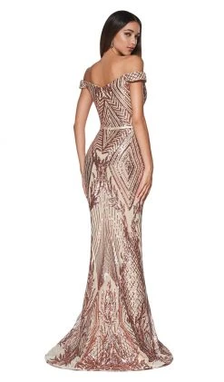 Cinderella Divine - CB0039 Sparkly Sequin Off-Shoulder Evening Gown Formal Gowns