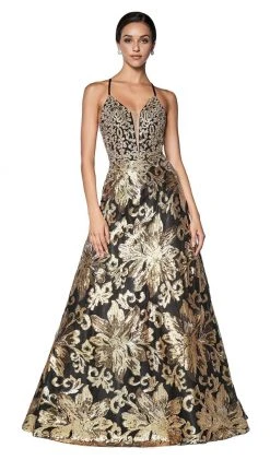 Cinderella Divine - CD0125 Sequined Deep V-neck A-line Gown Formal Gowns