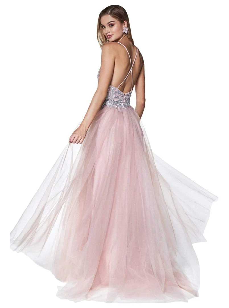 Cinderella Divine - CD0128 Applique Detailed Bodice Tulle A-Line Gown 9 Cinderella Divine - CD0128 Applique Detailed Bodice Tulle A-Line Gown