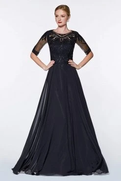 Cinderella Divine - CD0134 Beaded Lace Chiffon A-line Dress