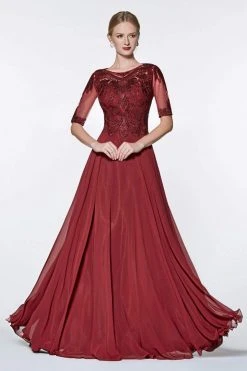 Cinderella Divine - CD0134 Beaded Lace Chiffon A-line Dress