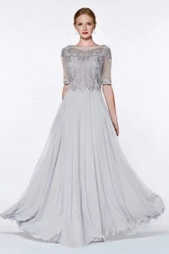 Cinderella Divine - CD0134 Beaded Lace Chiffon A-line Dress