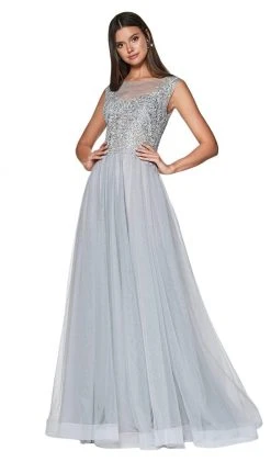 Cinderella Divine - CD0136 Beaded Lace Illusion Neckline Tulle Gown Formal Gowns