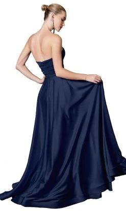 Formal Gowns Cinderella Divine - CD0165 Strapless Sweetheart Bodice A-line Satin Gown - 1 Pc Navy In Size 4 Available