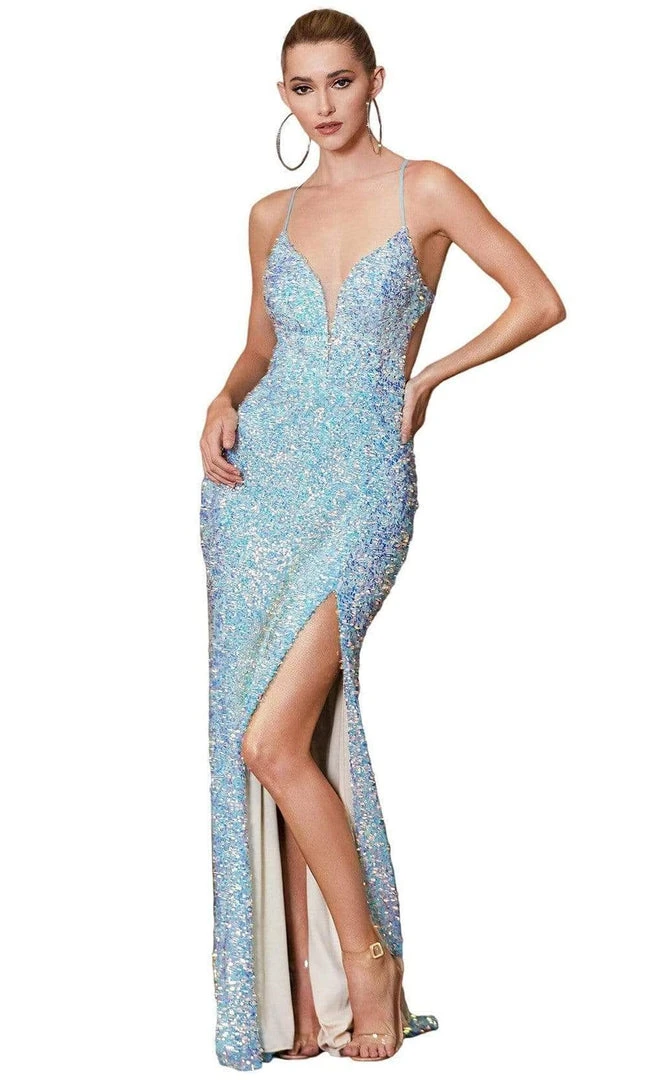 Cinderella Divine - CD175 Sequined Deep V-neck Sheath Dress Formal Gowns 3 Cinderella Divine - CD175 Sequined Deep V-neck Sheath Dress Formal Gowns
