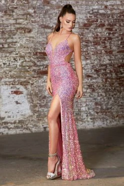 Cinderella Divine - CD175 Sequined Deep V-neck Sheath Dress Formal Gowns 20 Cinderella Divine - CD175 Sequined Deep V-neck Sheath Dress Formal Gowns