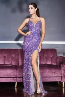 Cinderella Divine - CD175 Sequined Deep V-neck Sheath Dress Formal Gowns 21 Cinderella Divine - CD175 Sequined Deep V-neck Sheath Dress Formal Gowns