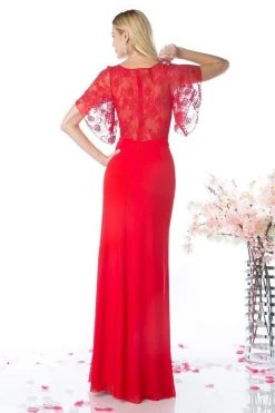 Formal Gowns Cinderella Divine - CD494 Lace Bateau Tulle Sheath Dress