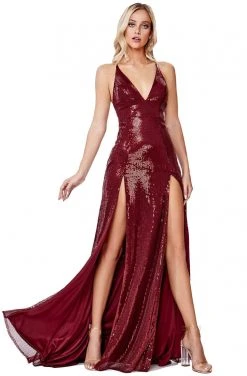 Cinderella Divine - CD915 Sequined Double Slit Long Gown