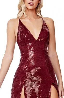 Cinderella Divine - CD915 Sequined Double Slit Long Gown