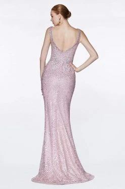 Cinderella Divine - CE0017 Beaded Lace Deep V-neck Trumpet Dress