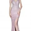 Cinderella Divine - CE0017 Beaded Lace Deep V-neck Trumpet Dress