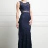 Cinderella Divine - CF067L Floral Lace Mock Two-Piece Sheath Long Formal Dress 2 Cinderella Divine - CF067L Floral Lace Mock Two-Piece Sheath Long Formal Dress