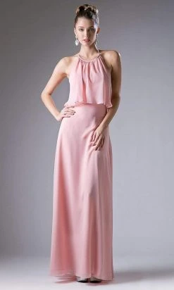 Formal Gowns Cinderella Divine - CF130 Flounce Halter Style Chiffon A Line Dress