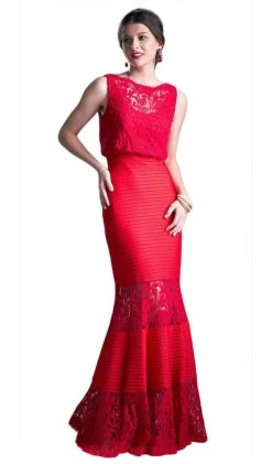 Cinderella Divine - CF138 Lace Bateau Mermaid Evening Gown Formal Gowns