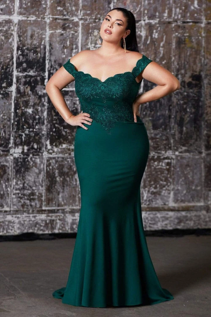 Cinderella Divine - CF158 Off Shoulder Stretch Crepe Satin Gown 10 Cinderella Divine - CF158 Off Shoulder Stretch Crepe Satin Gown