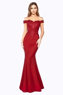 Cinderella Divine - CF158 Off Shoulder Stretch Crepe Satin Gown 46 Cinderella Divine - CF158 Off Shoulder Stretch Crepe Satin Gown
