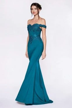 Cinderella Divine - CF158 Off Shoulder Stretch Crepe Satin Gown 42 Cinderella Divine - CF158 Off Shoulder Stretch Crepe Satin Gown