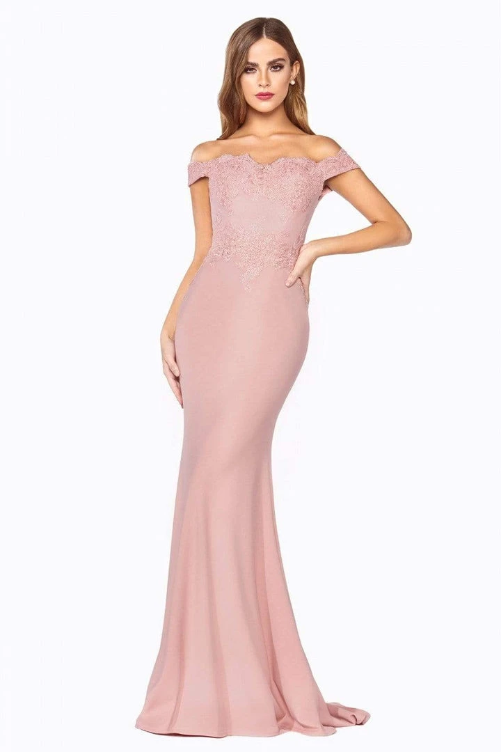 Cinderella Divine - CF158 Off Shoulder Stretch Crepe Satin Gown 20 Cinderella Divine - CF158 Off Shoulder Stretch Crepe Satin Gown