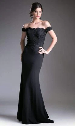 Cinderella Divine - CF158 Off Shoulder Stretch Crepe Satin Gown 48 Cinderella Divine - CF158 Off Shoulder Stretch Crepe Satin Gown